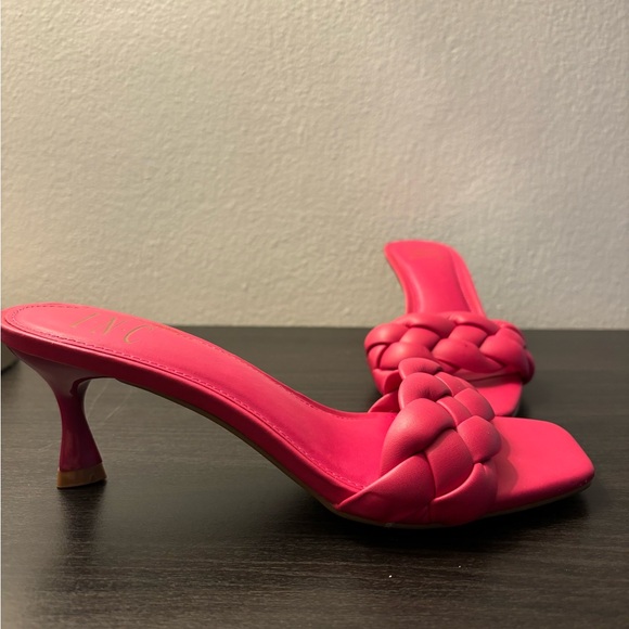 INC Hot Pink Braided Mule Sandals | Size 7.5 | Square Toe Kitten Heels - Picture 4 of 12